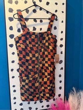Vans Checkerboard Zip-Front Mini Dress in Orange and Yellow